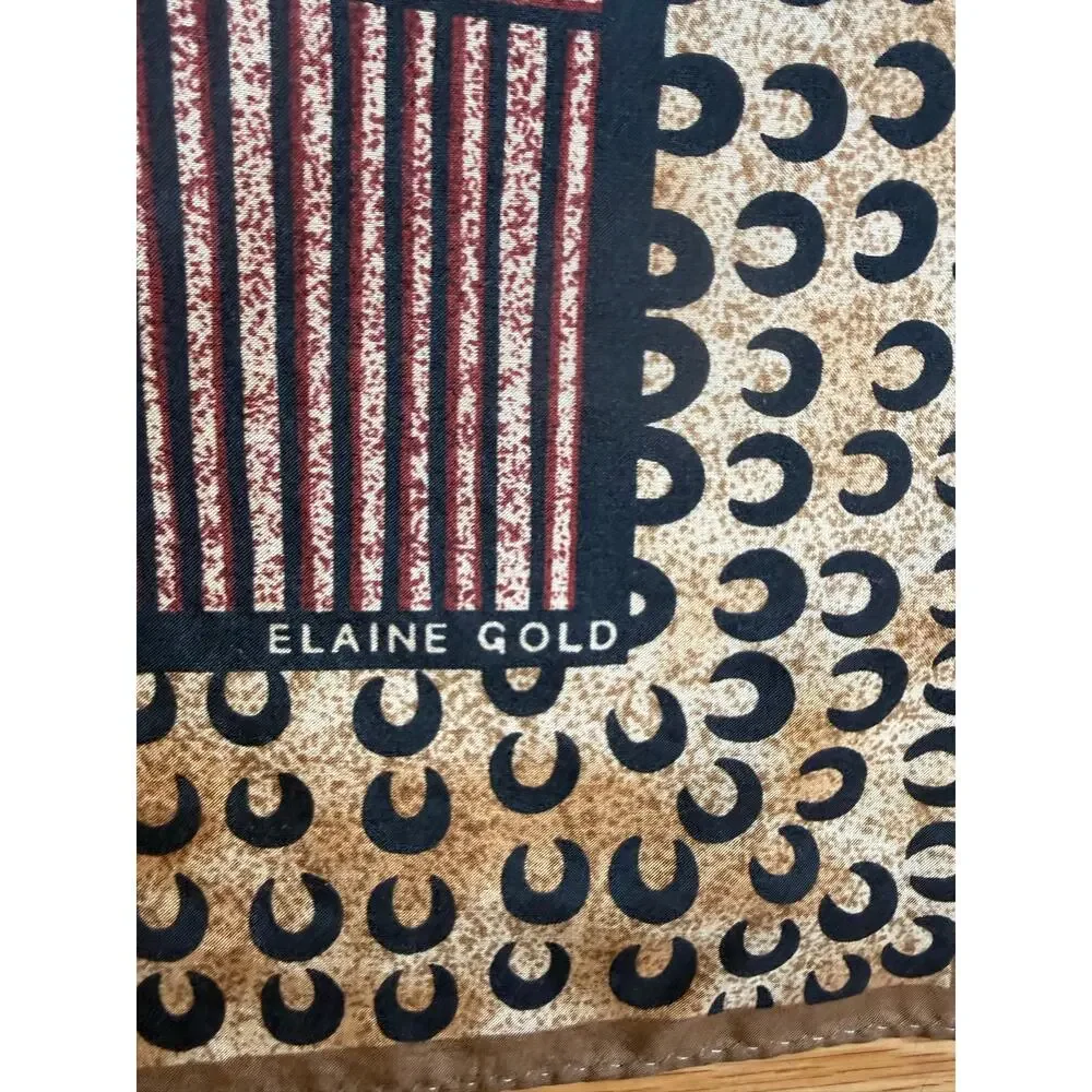 Elaine Gold Silk Scarf Brown Black Geometric Print Square 30 x 30